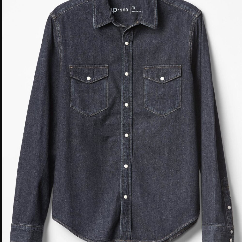 Gap 1969 Men's Denim Shirt Size Medium Tall Dark Wash